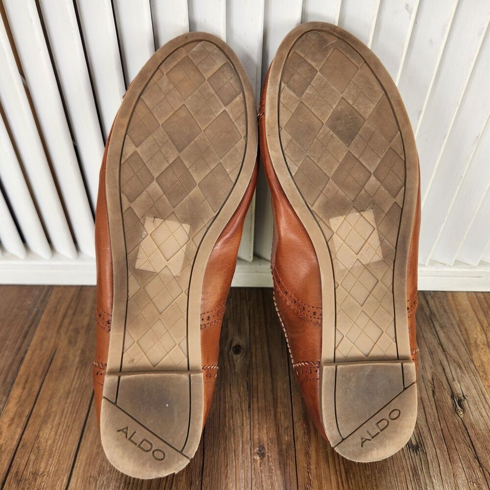 Aldo Thylian Oxfords Womens Size 8.5 Brown Leather Brogue Cap Toe Boho Shoes - Picture 7 of 11